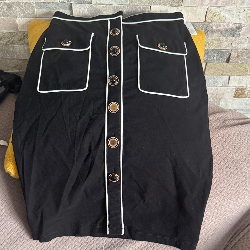 Maeve Black Button-Front Skirt with White Trim